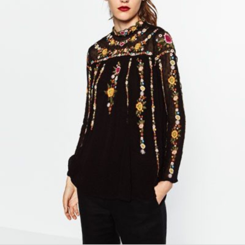 NWT Zara embroidered floral blouse